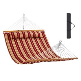 VEVOR Double Quilted Fabric Hammock with Hardwood Spreader Bar Detachable Pillow (Type of Support: Without Bracket, Color: Red and Orange)