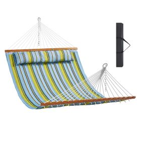 VEVOR Double Quilted Fabric Hammock with Hardwood Spreader Bar Detachable Pillow (Type of Support: Without Bracket, Color: Green)