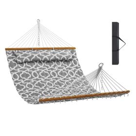 VEVOR Double Quilted Fabric Hammock, 12 FT Double Hammock with Hardwood Spreader Bars (Type of Support: Without Bracket, Color: Grey White)