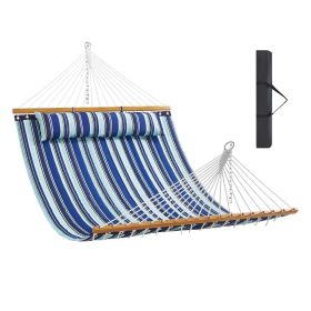 VEVOR Double Quilted Fabric Hammock, 12 FT Double Hammock with Hardwood Spreader Bars (Type of Support: Without Bracket, Color: Blue-Green Color Scheme)