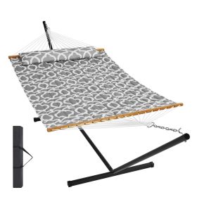 VEVOR Two Person Hammock with Stand Included Heavy Duty 480lb Capacity, Double Hammock with 12 FT Steel Stand and Portable Carrying Bag and Pillo (Type of Support: T Type, Color: Grey White)