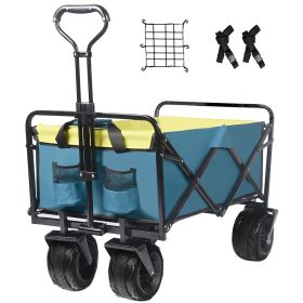 Collapsible Heavy Duty Beach Wagon Cart Outdoor Folding Utility Camping Garden Beach Cart with Universal Wheels Adjustable Handle Shopping (Color: Green)