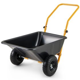 Dual-Wheel Wheelbarrow Garden Utility Cart with Pneumatic Tires (Color: Black)