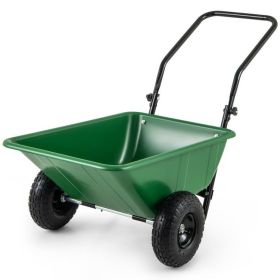 Dual-Wheel Wheelbarrow Garden Utility Cart with Pneumatic Tires (Color: Green)