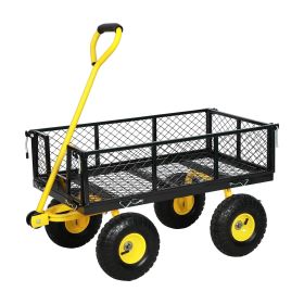 Heavy duty 1100 pound capacity mesh steel garden cart folding multifunctional vehicle with detachable sides and tires (black) (colour: Yellow Black)