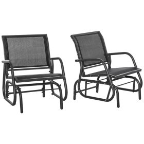 Outsunny Porch Glider Set of 2, Metal Frame Swing Glider Chairs with Breathable Mesh Fabric, Curved Armrests and Steel Frame for Garden, Poolside (Color: as Pic)