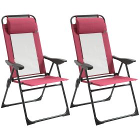 Outsunny Folding Patio Chairs Set of 2, Outdoor Deck Chair with Adjustable Sling Back, Camping Chair with Removable Headrest for Garden, Backyard (Color: as Pic)