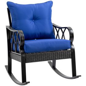 Outsunny Outdoor Wicker Rocking Chair with Padded Cushions, Aluminum Furniture Rattan Porch Rocker Chair w/ Armrest for Garden, Patio, and Backya (Color: as Pic)