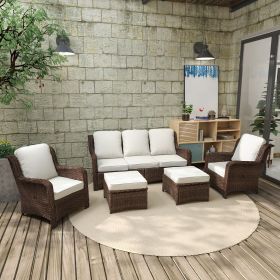 Patio Furniture Set Rattan Outdoor Sectional Conversation Sets 3-Seat Outdoor Couch,2 Single Chair and 2 Ottoman for Lawn, Balcony, Garden (Color: as Pic)