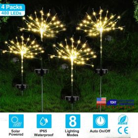 4Pcs Solar Powered Starburst Lights 480 LEDs Firework Lamp Garden Path Decor Lights (Color: Warm)