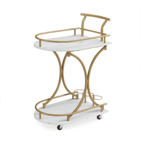 2-Tier Bar Cart,Gold Wine Cart With Wine Rack & Glass Holder,Mobile Bar Serving Cart,for Party,Home,Rolling Drink Trolley For Living Room (Color: Gold)