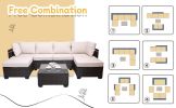 7 Pieces Outdoor Patio Sectional Sofa Couch, Silver Gray PE Wicker Furniture Conversation Sets with Washable Cushions & Glass Coffee Table for Garden