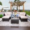 7 Pieces Outdoor Patio Sectional Sofa Couch, Silver Gray PE Wicker Furniture Conversation Sets with Washable Cushions & Glass Coffee Table for Garden