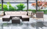 7 Pieces Outdoor Patio Sectional Sofa Couch, Silver Gray PE Wicker Furniture Conversation Sets with Washable Cushions & Glass Coffee Table for Garden