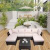 7 Pieces Outdoor Patio Sectional Sofa Couch, Silver Gray PE Wicker Furniture Conversation Sets with Washable Cushions & Glass Coffee Table for Garden