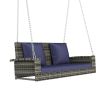 2-Person Wicker Hanging Porch Swing with Chains; Cushion; Pillow; Rattan Swing Bench for Garden; Backyard; Pond