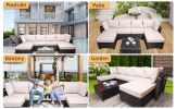 7 Pieces Outdoor Patio Sectional Sofa Couch, Silver Gray PE Wicker Furniture Conversation Sets with Washable Cushions & Glass Coffee Table for Garden