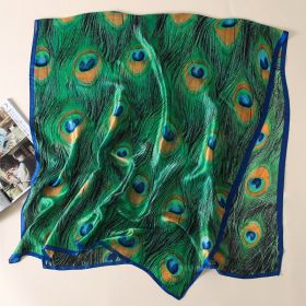 New Sunscreen Soft Peacock Feather Printed Scarf (Option: F 38 Green-90x180cm)