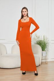 Two-in-one With Lining Double-layer Belly Contracting Hip Lifting Long Sleeve Narrow Dress (Option: Orange-3XL)